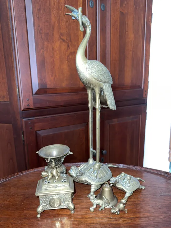 Vintage Brass Crane Figurine & Asian-Inspired Brass Decor