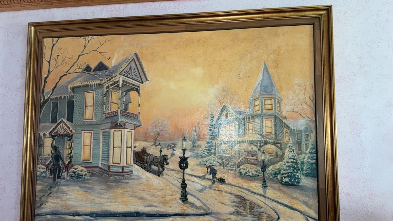 Framed Victorian Winter Street Scene Artwork