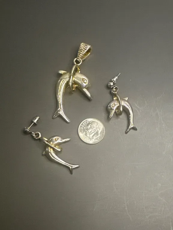 Gold-Tone Dolphin Pendant and Earrings Set