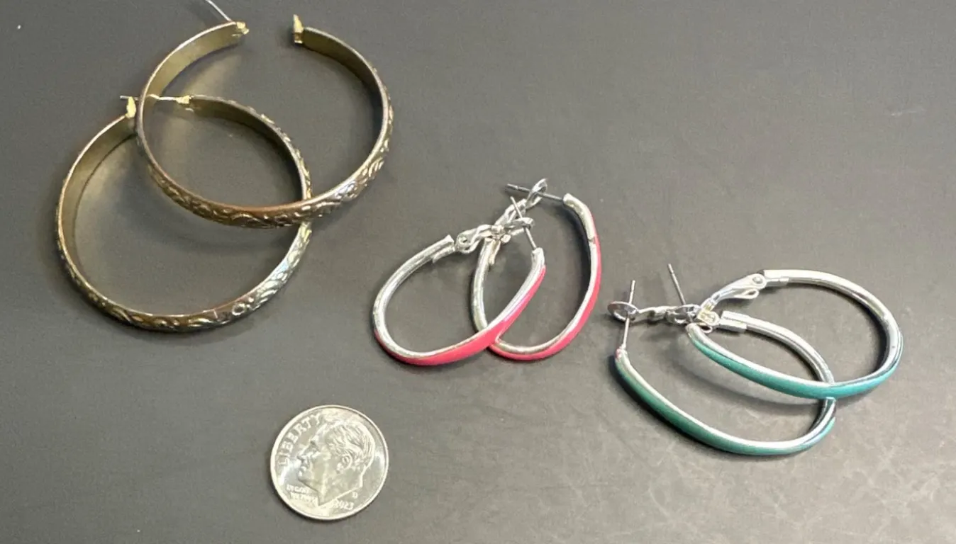 Three Pairs of Hoop Earrings in Mixed Styles and Colors