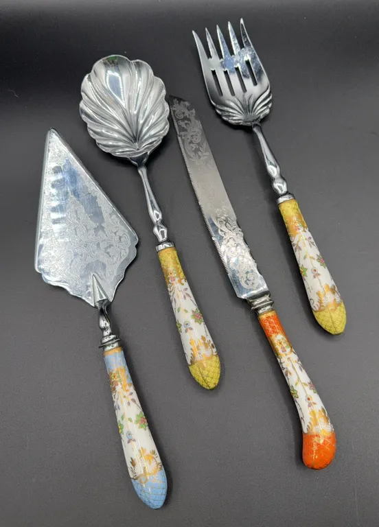 4 Vintage Floraine A.E. Lewis Porcelain Serving Utensils