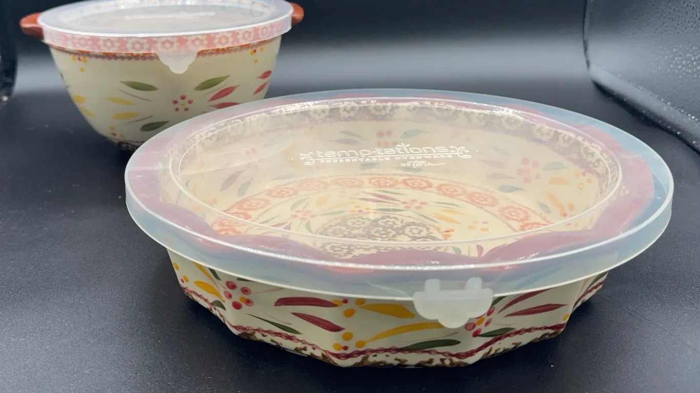 Temptations Old World Pie Plate & Bowl w/ Lids