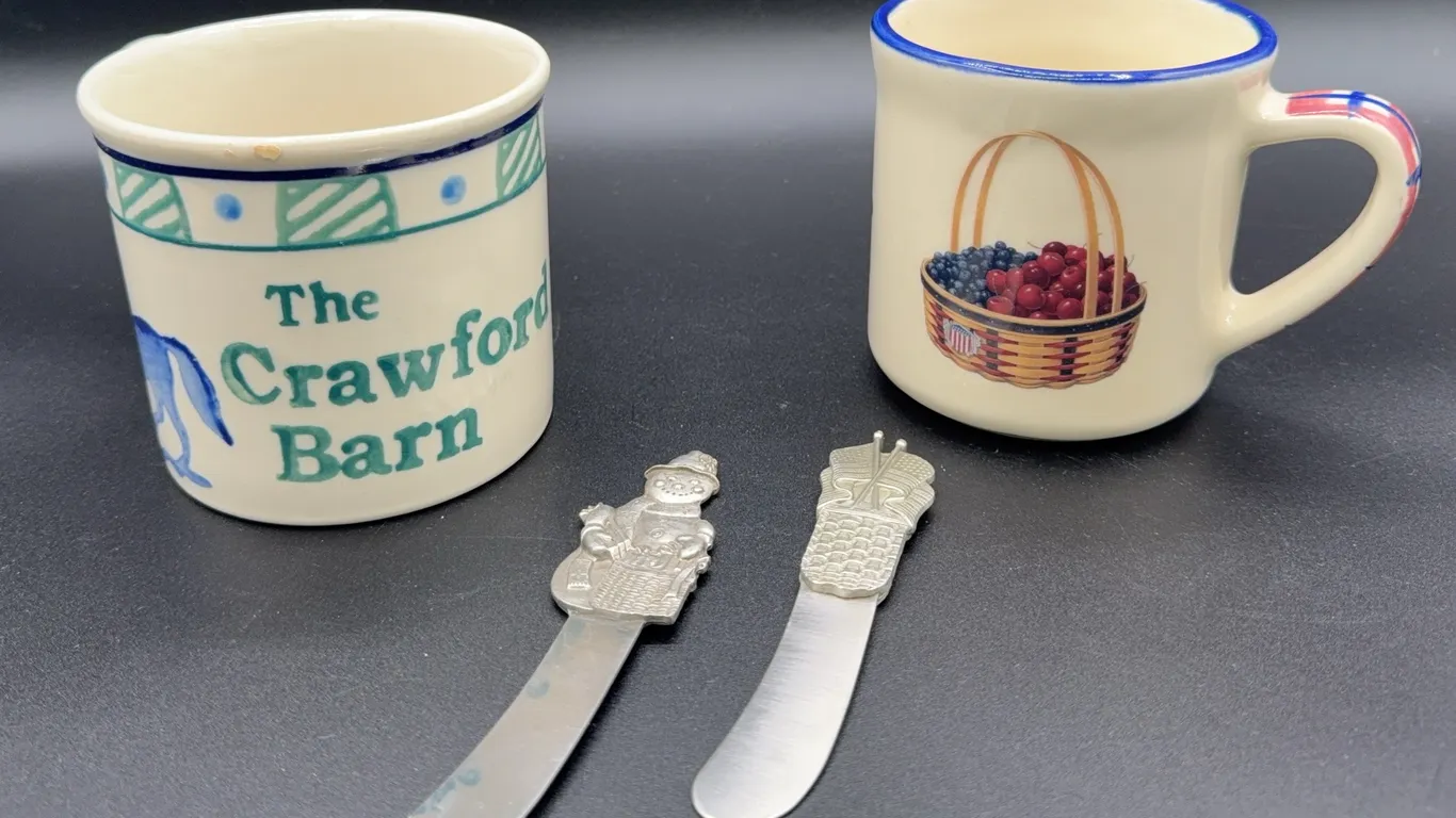 Longaberger Coffee Cups & Cheese Spreaders, Hartstone The Crawford Barn