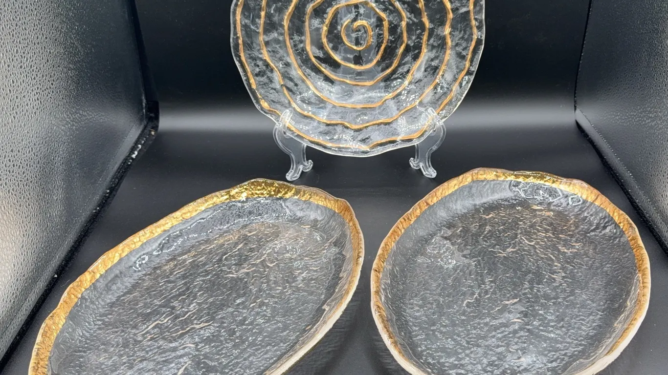 3 IVV Italian Glacier Ice Art Glass Plates