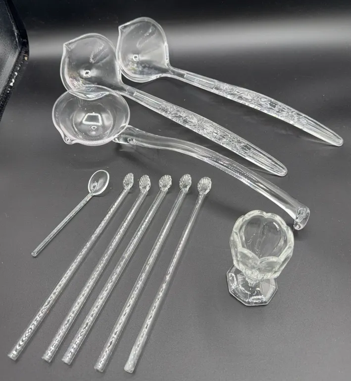 Heisey Minature Compote, Glass Swizzle Sticks, Ladle's