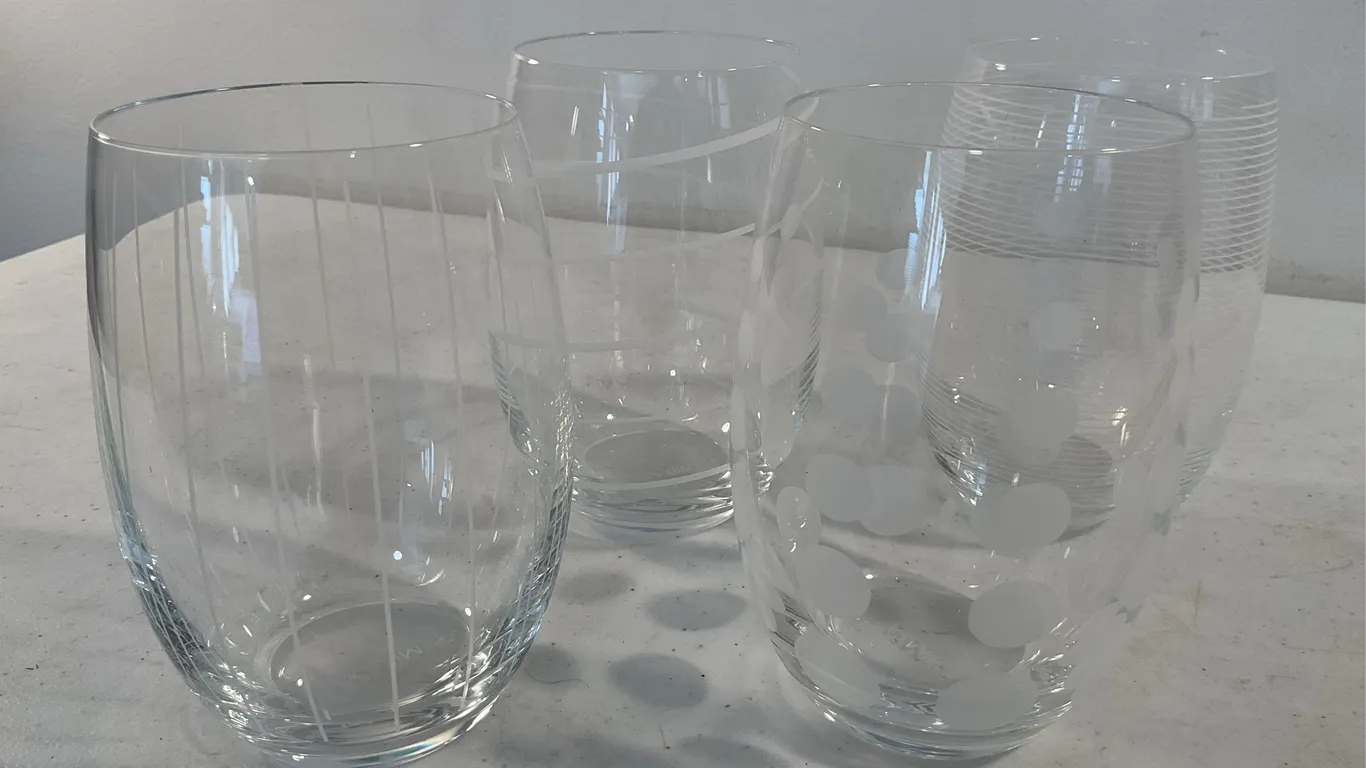 Set of 4 Etched Stemless Glasses