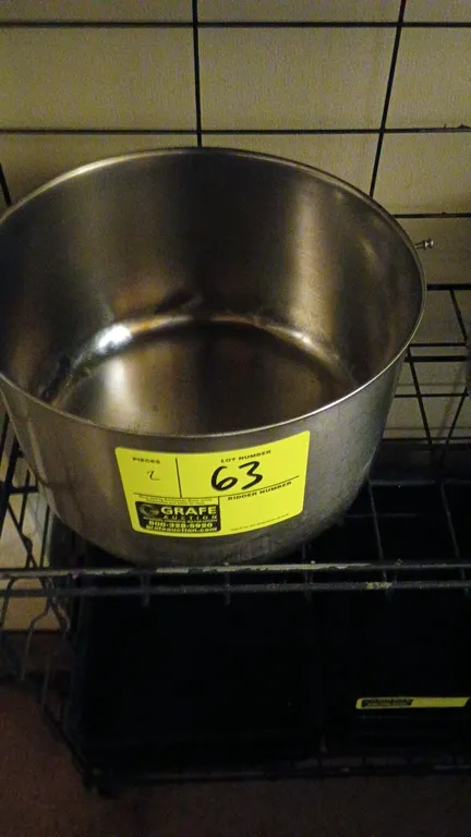 Stainless steel pot and bowl. Includes (1) stainless steel pot and (1) stainless steel mixing bowl. Shelving and background items not included.