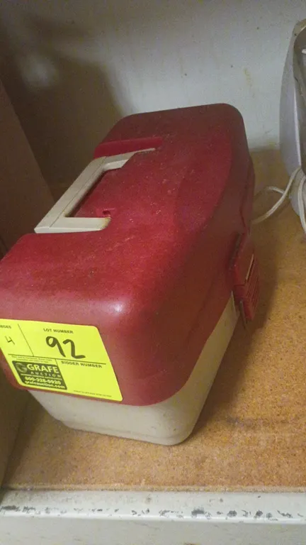 Kitchen and utility equipment lot. Includes a vintage stand mixer with stainless steel bowl, countertop food processor, TEC digital computing scale wi