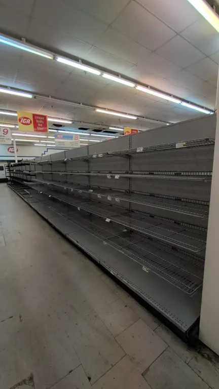 104'L of Madix gondola shelving. Features 72"H uprights with 22"/22" base shelves. Grey finish with adjustable upper shelving. Note: Sold by the foot,