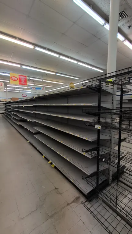 104'L of Madix gondola shelving. Features gray finish, 72"H uprights, and 22"/22" base shelves with adjustable upper shelving. Note: Sold by the foot,