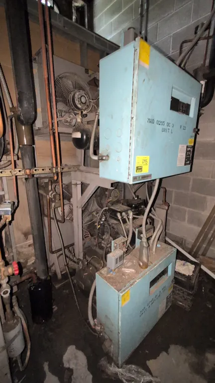 Kysor Warren medium-temp compressor racks. Includes model MAD-0745-DC-3 (S/N: 030764112) with 7.5 HP Copeland compressor and (3) condenser fans, and m