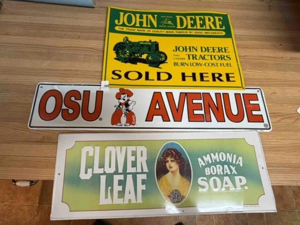 3 -METAL SIGNS - JOHN DEERE - OSU SIGN
