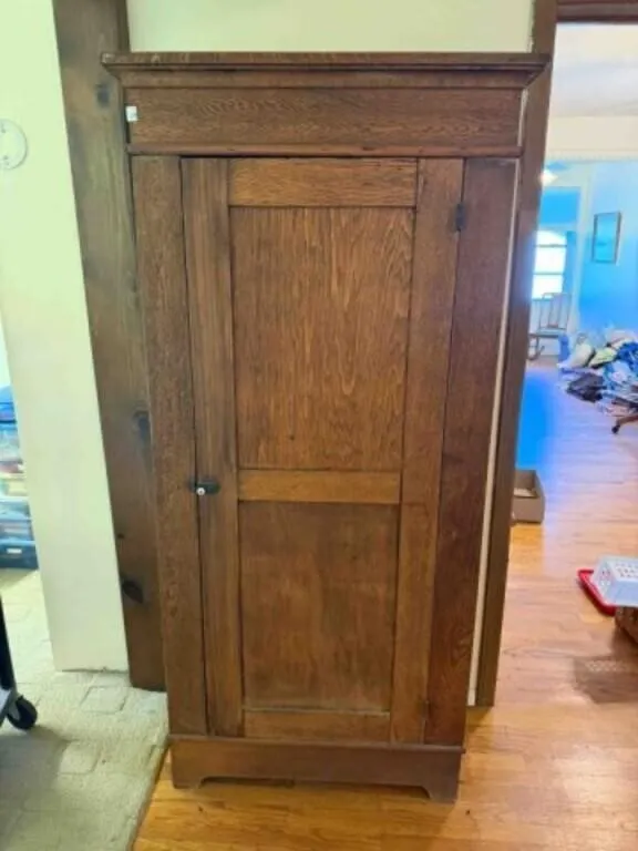 Vintage oak cabinet; 33" wide, 14.5" deep, 69.5" t