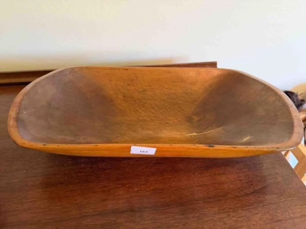 Vintage wood Corn grinding bowl; 21"