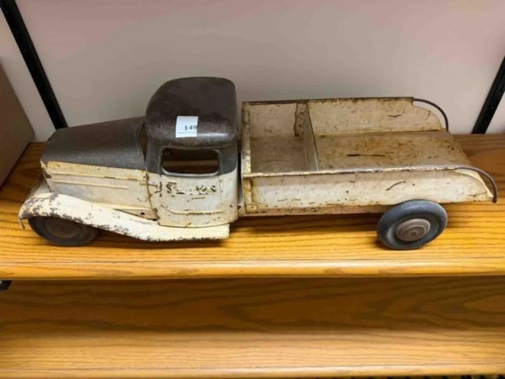 prewar pressed-steel toy dump truck,