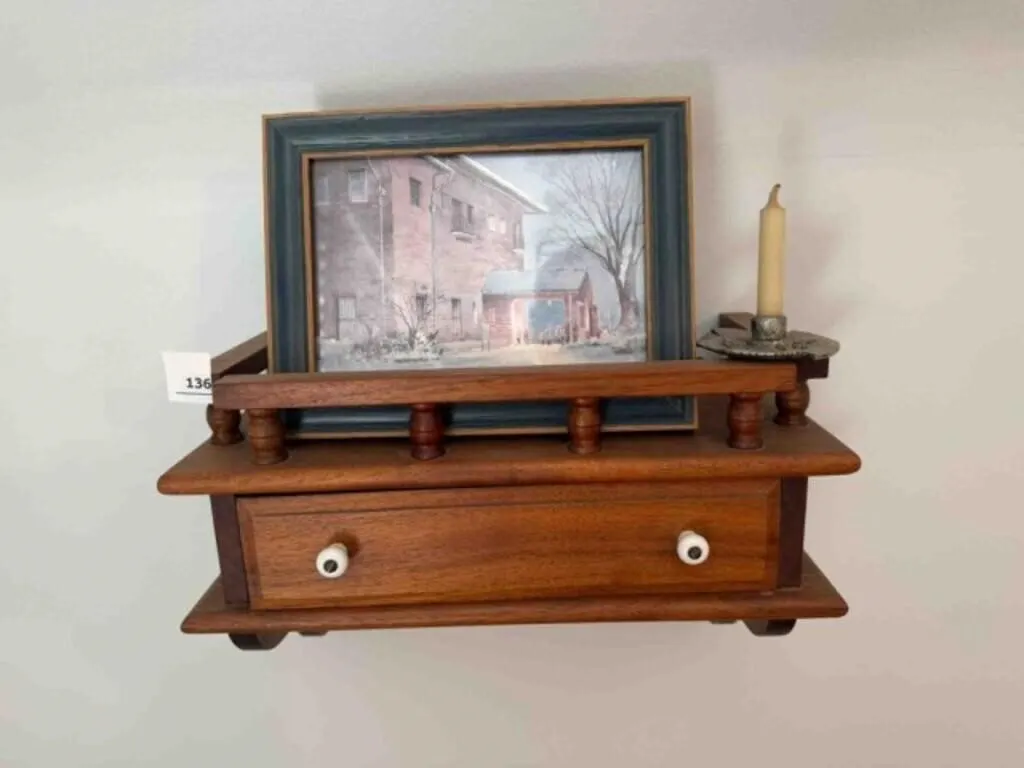 small wall mount wood shelf with candle