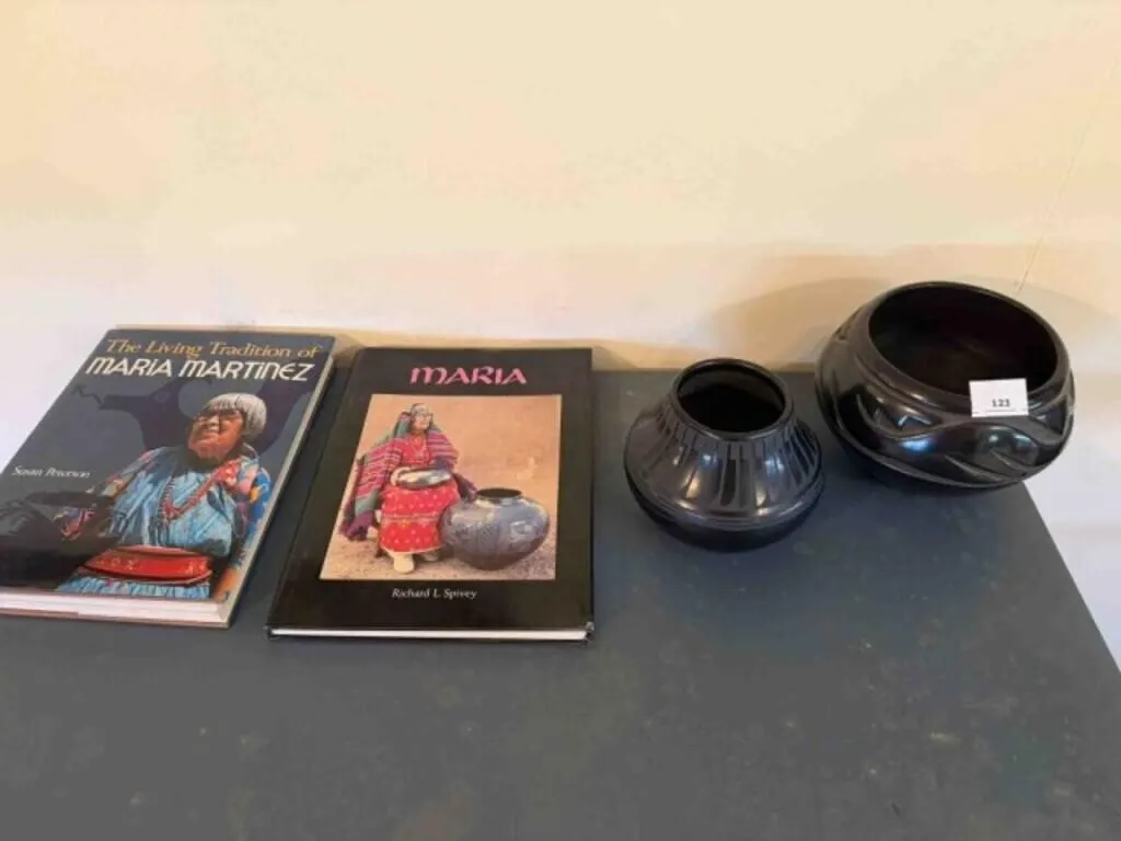 1-Maria Martinez pottery vase and 2-books,