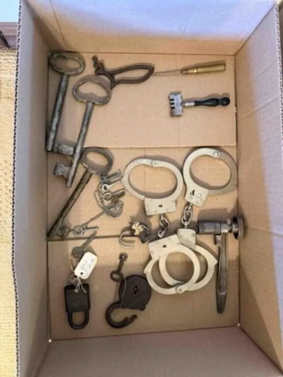 vintage locks, hand cuffs w/keys,