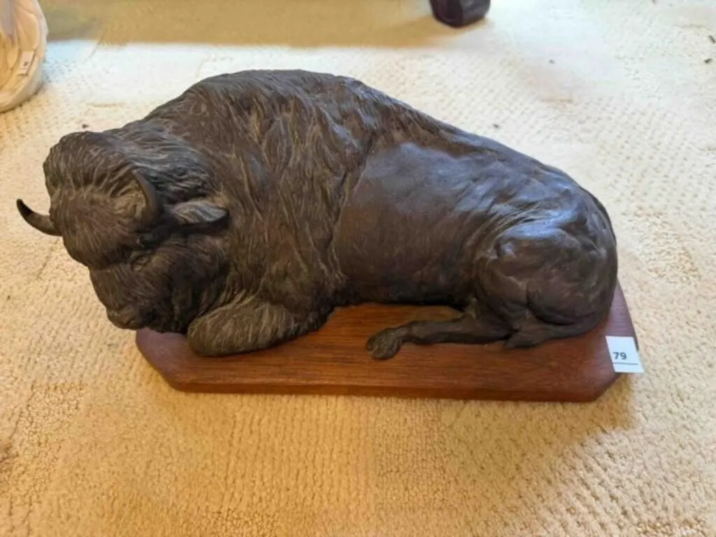 14" long Bison statue wit wood base
