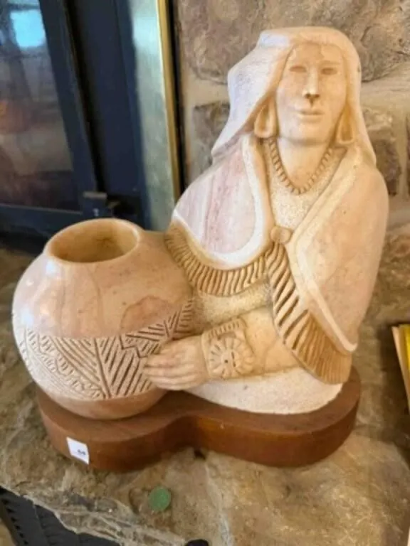 hand carved pinkish alabster stone sculpture