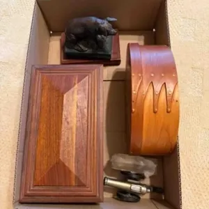 wood jewelry box, Oval wood container, figurines