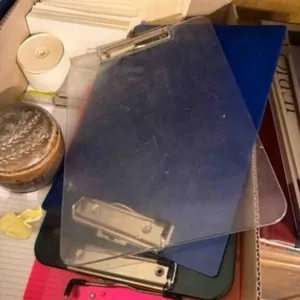 Box of clip boards, flash cards, etc