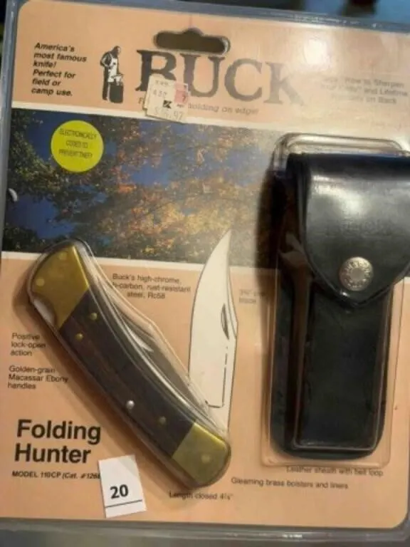 Buck Folding Hunter knive and leather sheath