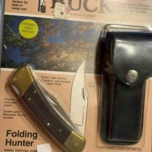 Buck Folding Hunter knive and leather sheath