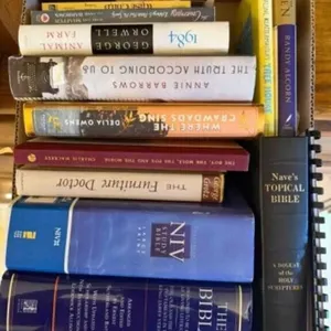 Box of bibles, etc