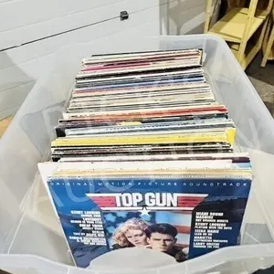 Bin of various  mixed LP's