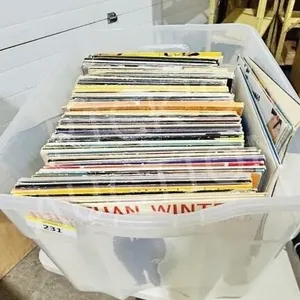 Bin of various  mixed LP's