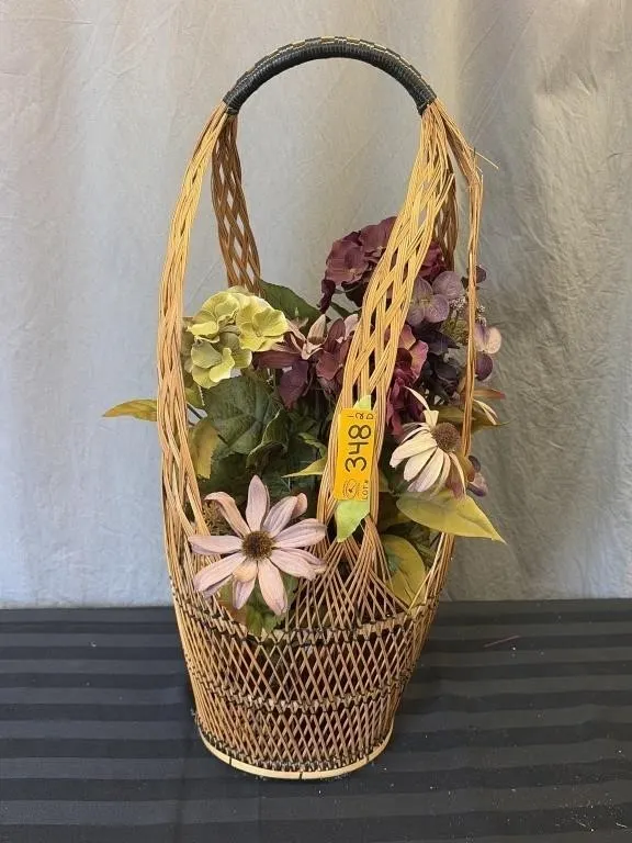 Vintage woven wicker or rattan tall basket