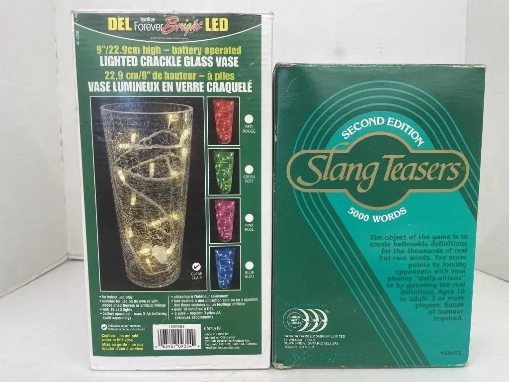 Lighted Crackle Glass Vase and a Slang Teasers