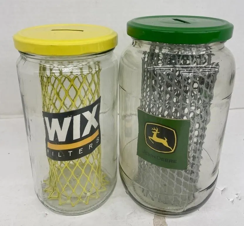 Wix and John Deere filter coin banks.