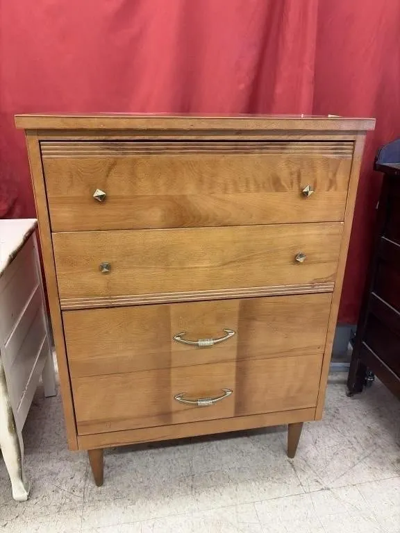 Vintage mid-century modern wooden highboy dresser