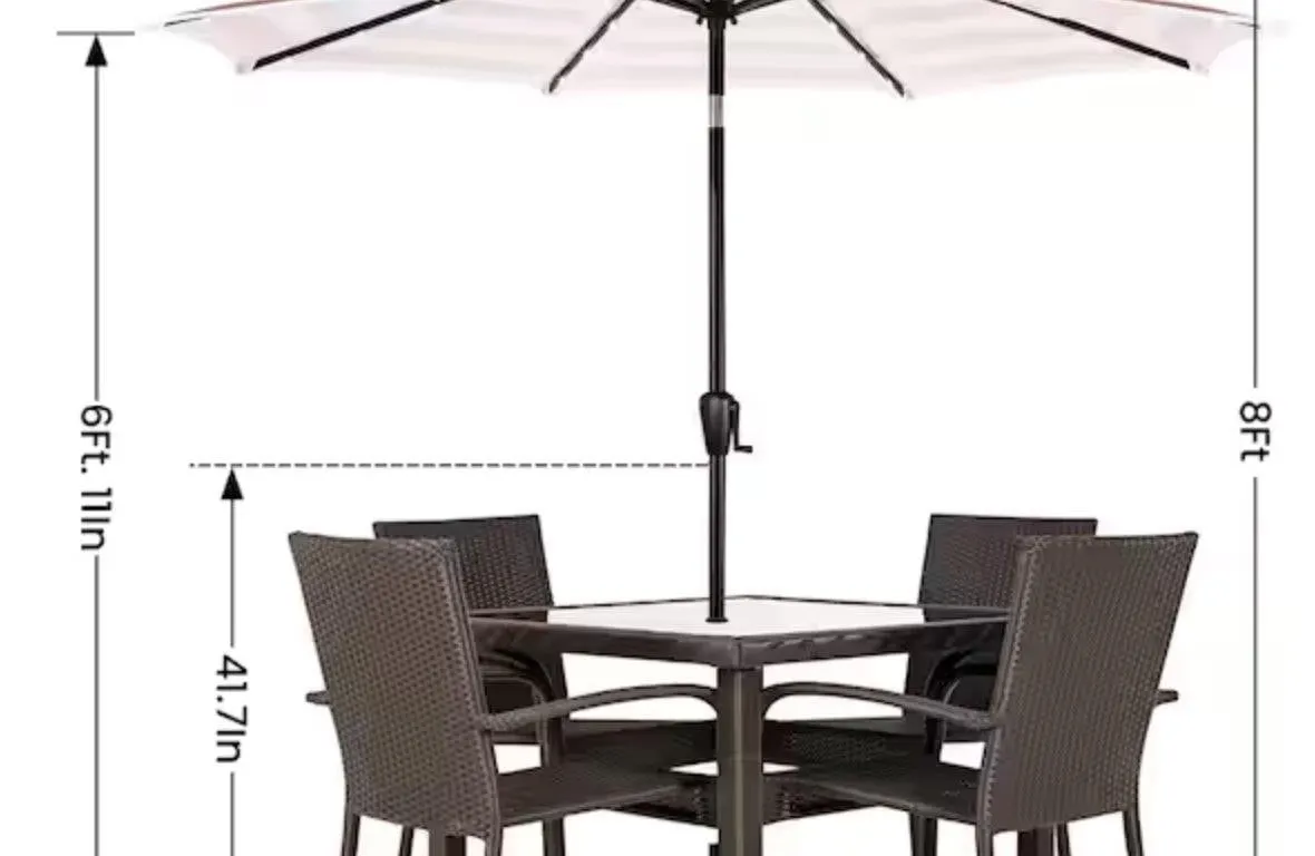 Sun-Ray 9 Solar LED Patio Umbrella TaupeWhite