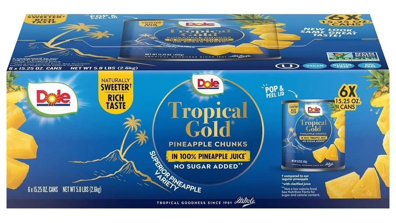 Dole Tropical Gold Pineapple Chunks 15.25oz 6pk