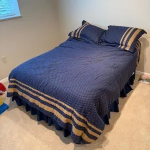 Full Bed Frame & Navy Bedding Set