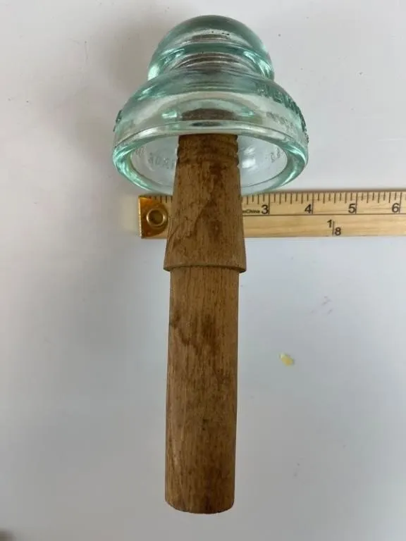 Vintage Hemingray Glass Insulator on Wood