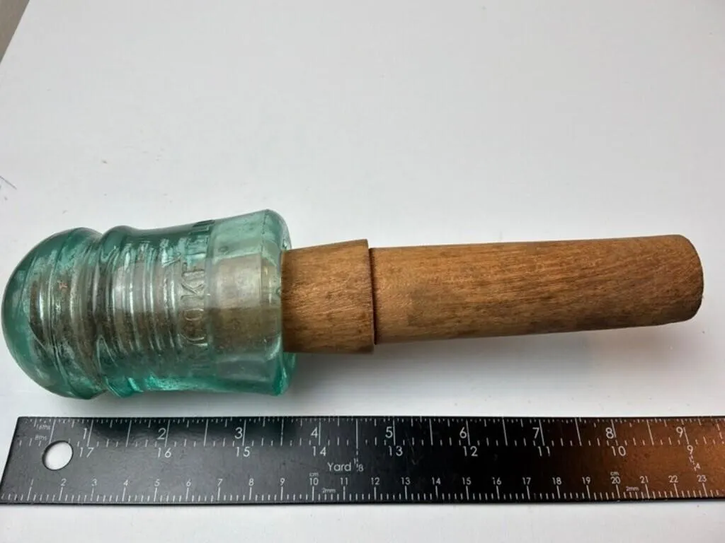 Vintage Hemingray Glass Insulator Wood Handle