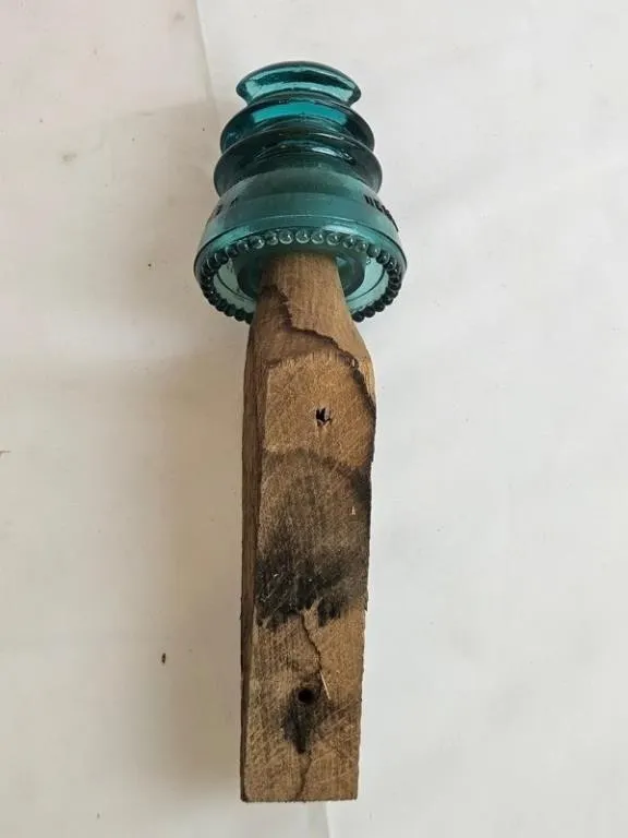 Vintage Hemingray-38 Glass Insulator on Wood Mount