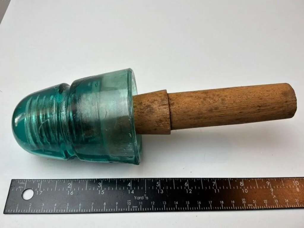 Vintage Glass Insulator Wood Handle Piece