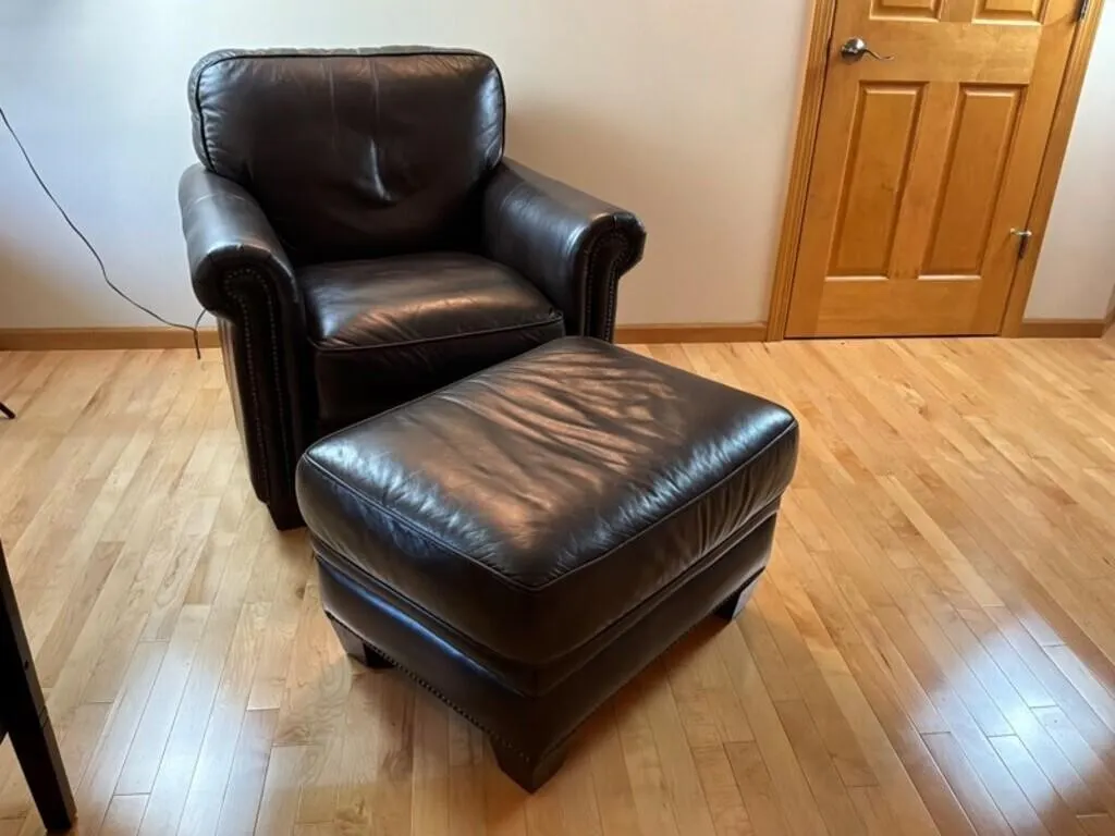 Dark Brown Club Chair & Ottoman Set