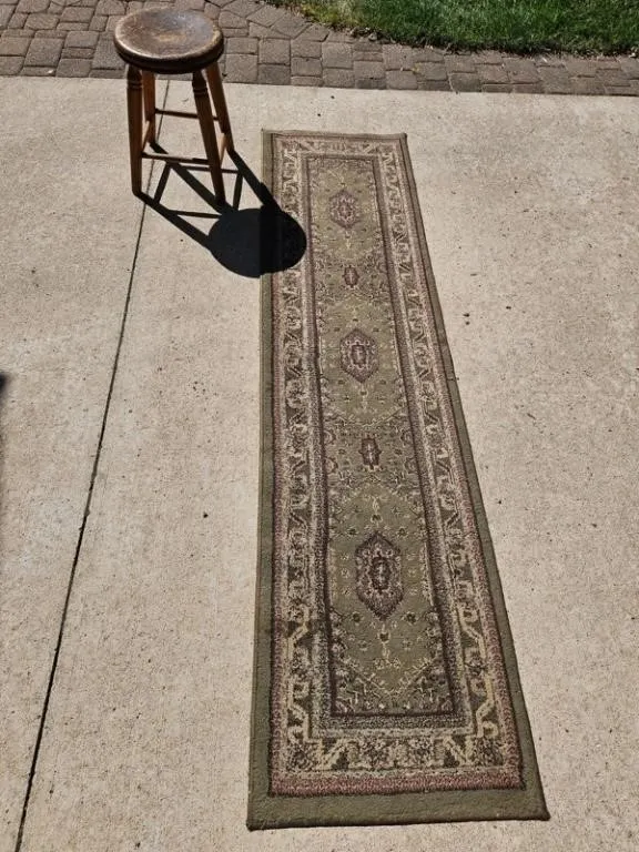 Wood Stool & Runner Rug (Lot of 2)