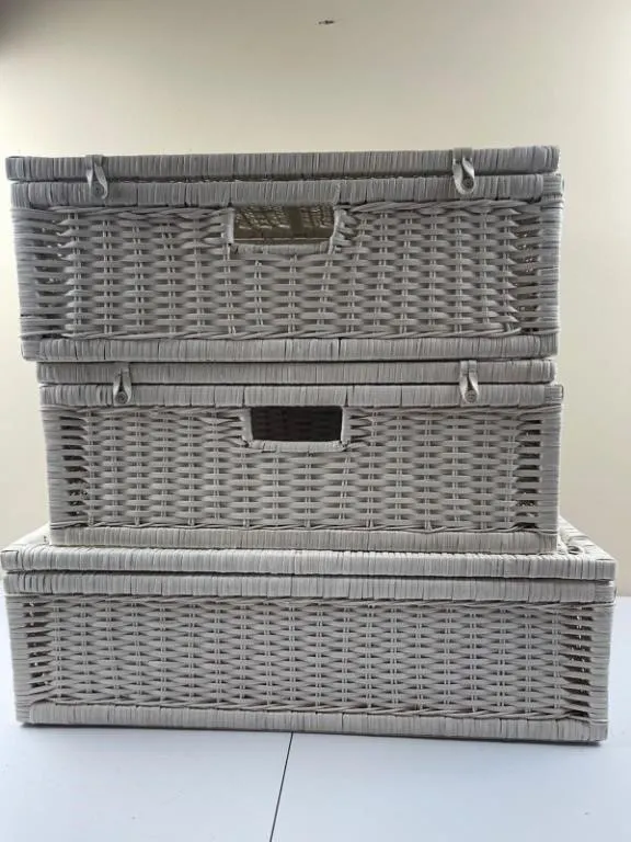 Set of 3 White Woven Storage Baskets