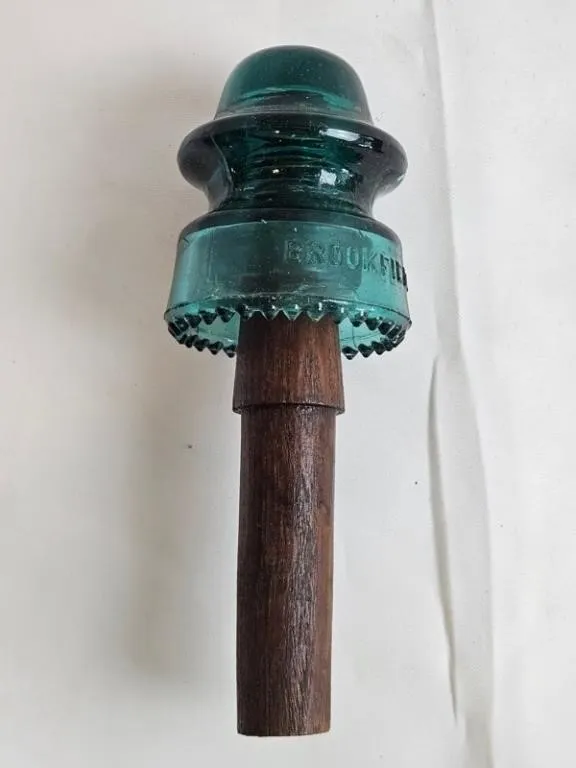 Brookfield Aqua Glass Insulator on Wood