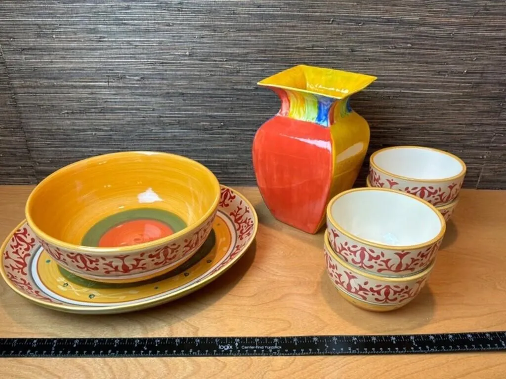 iHome Stoneware Bowls, Plate & Vase (6pc)