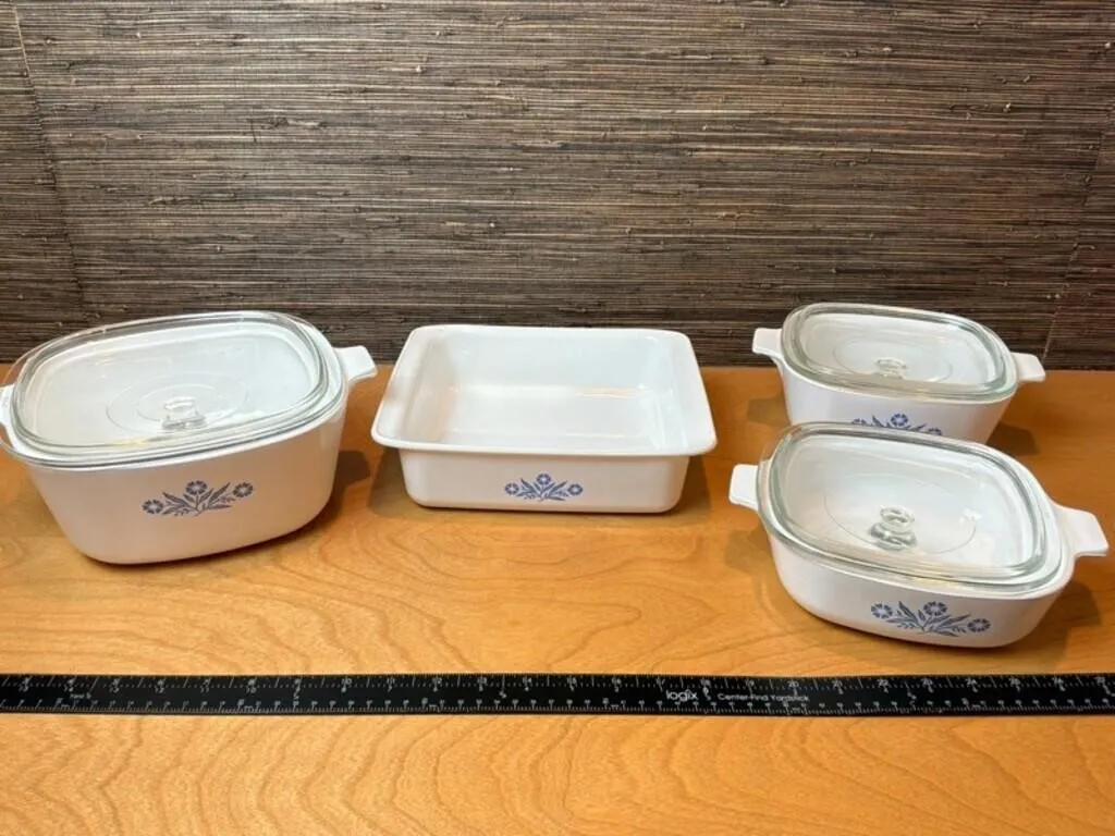 Vintage Blue Floral Casserole Set (Lot of 4)