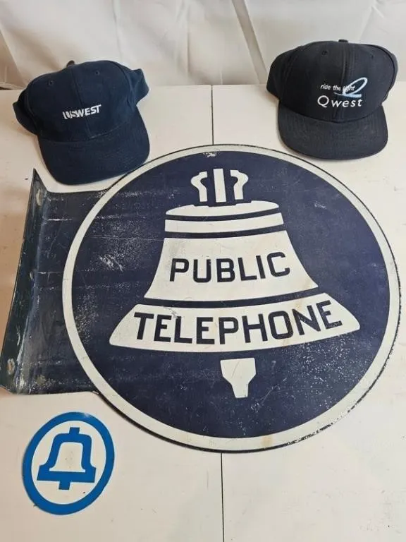 Public Telephone Sign & USWEST/Qwest Caps (4pc)