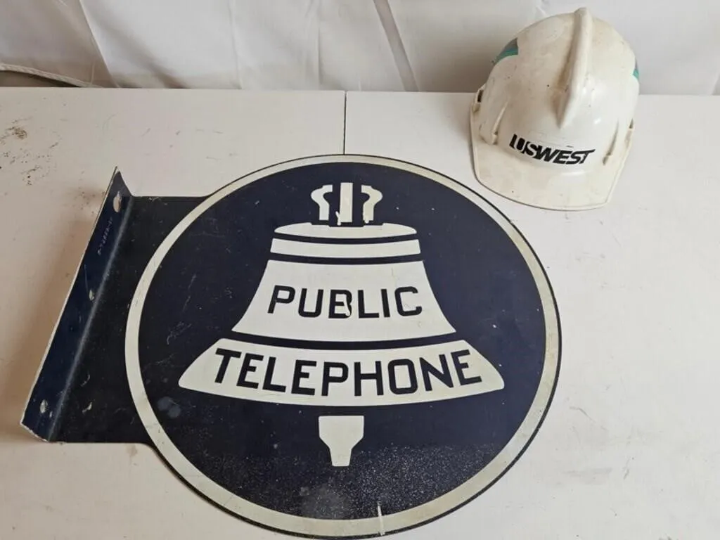 USWEST Hard Hat & Public Telephone Sign (Lot of 2)